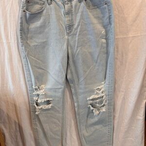 GUESS Womens Destroyed High Rise Mom Jeans